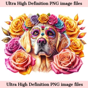 Digital Golden Retriever PNG Tag der Toten png - Süßer Golden Retriever Hund PNG Sofort-Download für Halloween-Shirt Sublimation Clip Art