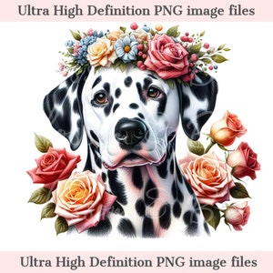 Digital dálmata PNG Flower Dog Art - Linda mamá dálmata PNG Descarga instantánea para decoración del hogar y regalos de artesanía - Seguro para uso comercial