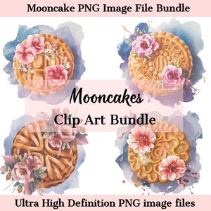 Chinese Mooncake Bundle - 4 Chinese Mooncake PNG Files - shirt sublimation - Digital Download - Printable Watercolor Clipart, Paper Crafts
