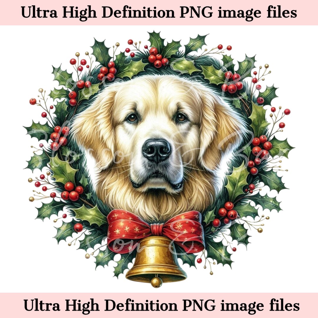 Digital Christmas Golden Retriever PNG Holiday Dog Art - Golden ...