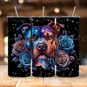 Digital - Seamless Galaxy Pit Bull Dog Wrap - 20 oz Tumbler Dog Sublimation Design - Straight Wrap, Dog Art PNG for Pittie Dog Mom