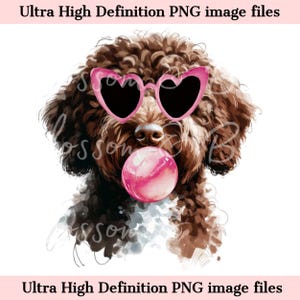 Retrato de perro acuarela PNG de Lagotto Romagnolo digital PNG - Descarga para sublimación de camisetas de perro con gafas de corazón y agua - Seguro para uso comercial