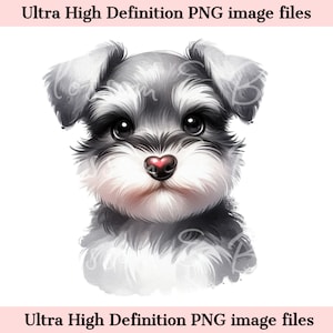 Schattige dwergschnauzer PNG - Instant Download voor schattige Schnauzer hond moeder shirt sublimatie - Chibi-puppy PNG - schattige hond portret illustraties