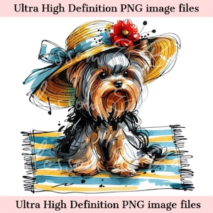 Yorkshire Terrier digital PNG Acuarela Perro de playa PNG - Descargar para sublimación de camisetas de verano para mamás de perros, Yorkie png, Seguro para uso comercial