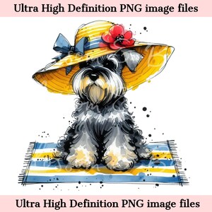 Numérique Mini Schnauzer PNG aquarelle plage chien PNG, téléchargement pour l'été chien maman chemise sublimation, beau schnauzer sans danger pour les publicités