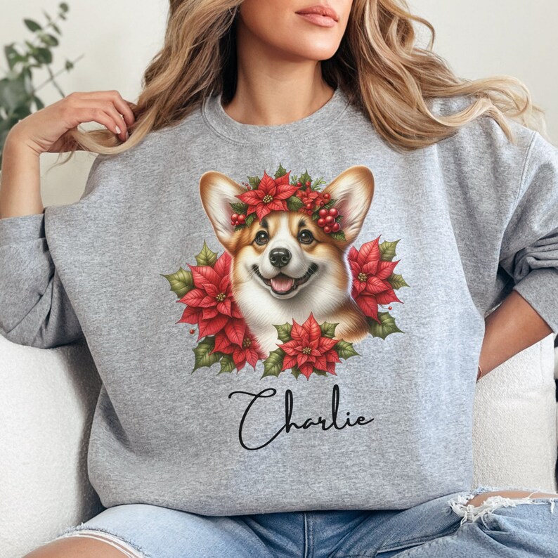 Personalized Pembroke Welsh Christmas Sweatshirt Pet Portrait