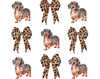 Cute Dachshund PNG - Instant Download for Doxie Dog Mama Shirt Sublimation - Dog and Coquette Cheetah Bow PNG  -  Cute Girly PNG Design
