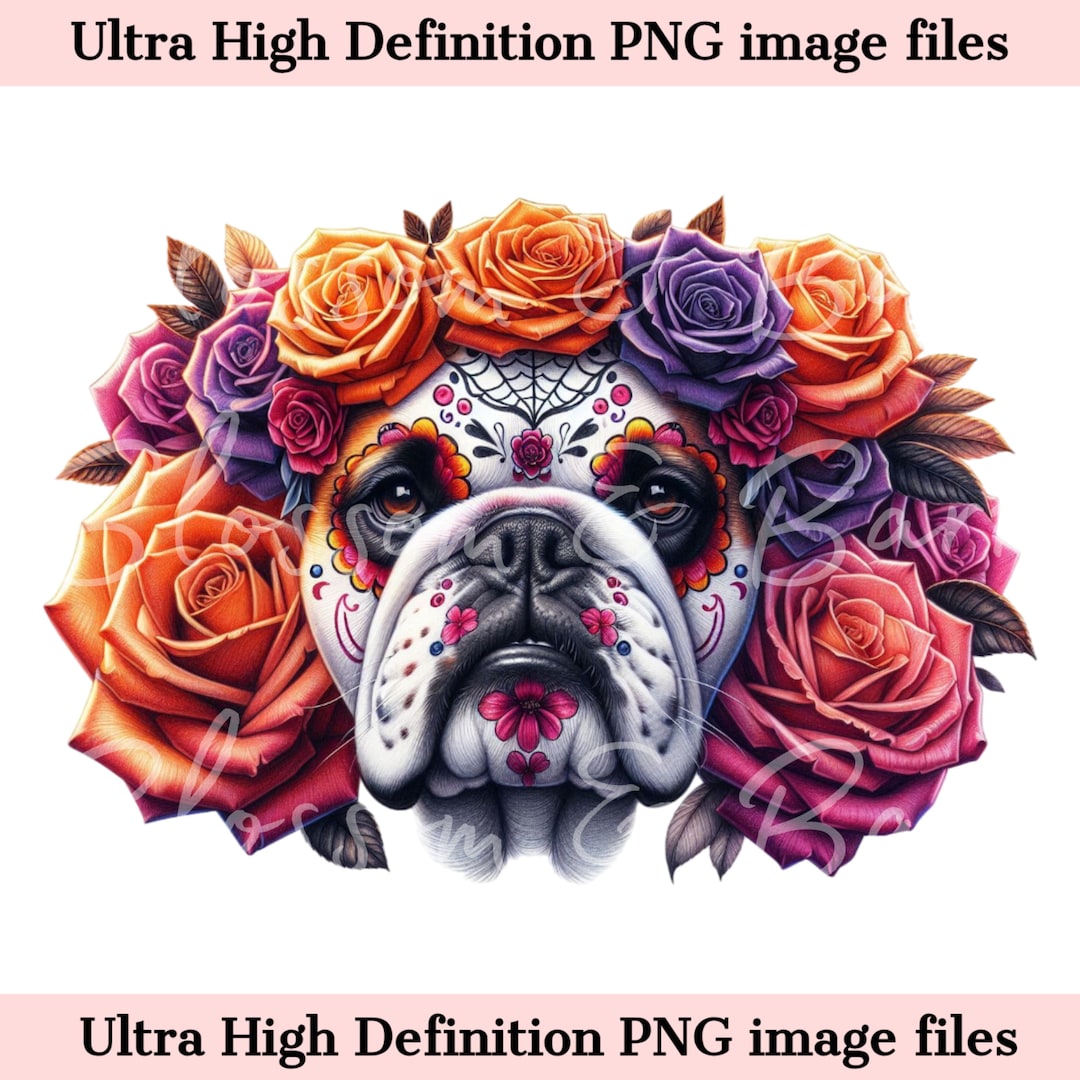 Digital English Bull Dog PNG Day of the Dead - Cute Bulldog PNG ...