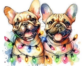 Retrato de perro bulldog francés lindo en Navidad PNG - Descarga para luces navideñas de mamá perro Camiseta de sublimación de mamá bulldog francés de Navidad