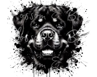 Perro rottweiler digital PNG - Descarga instantánea para sublimación de camisetas de perro rottweiler con tinta - Cachorro grafiti PNG, retrato de perro esbozado