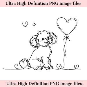 Croquis numérique ligne caniche jouet fichier PNG belle encre dessin au trait art mural minimal - téléchargement immédiat PNG pour sublimation, artisanat de chien coeur mignon