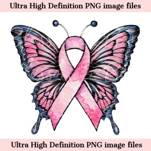 Borboleta digital fita rosa PNG aquarela câncer de mama PNG - Download para sublimação de camisa de conscientização sobre o câncer rosa - uso comercial