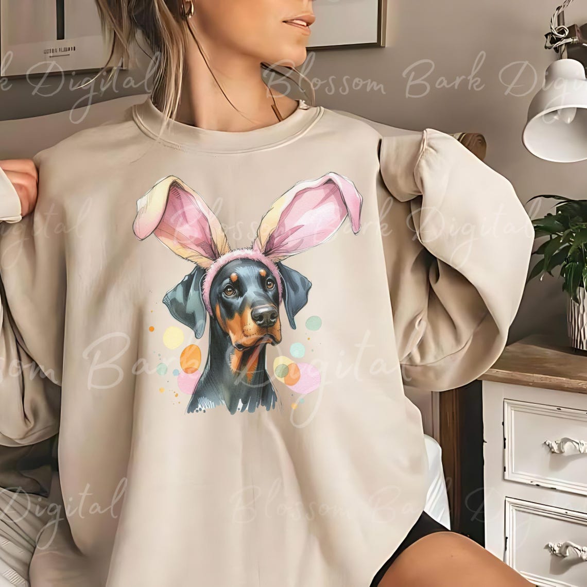 Digital Easter Doberman PNG Printable Dog Portrait PNG - Cute Doberman ...