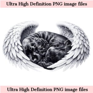 Digitaler schwarzer Cocker Spaniel PNG Hund Gedenken PNG -Pet Portrait mit Engelsflügel PNG Sofortiger Download - Ruhe in Frieden, Haustier Sublimation Design