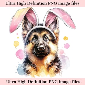 Portrait numérique de chien de berger allemand de Pâques numérique PNG imprimable - berger allemand PNG - téléchargement pour sublimation de chemise de jour de pâques de maman de chien