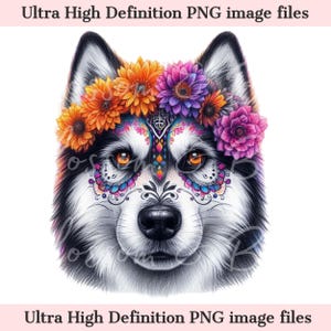 Numérique Husky sibérien PNG Jour des morts, Floral Sugar Skull chien PNG Télécharger pour Husky Halloween chien maman chemise sublimation vacances mexicaines