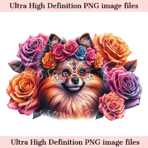 Digitaler Pomeranian PNG Tag der Toten – Süßer Pomeranian Hund PNG Download für Halloween Shirt Sublimation Design – Clip Art für Hundemama Geschenk