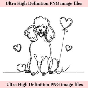 Dibujo digital de línea de caniche estándar, archivo PNG, hermoso arte de línea de tinta, arte de pared minimalista, descarga PNG instantánea para sublimación, artesanía de perro con forma de corazón