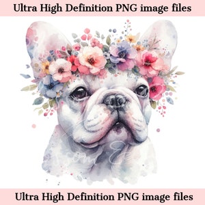 Bulldog Francés Digital PNG Elegante Acuarela Perro PNG- Floral Frenchie PNG - Descargar para Sublimación de Camisa de Mamá Perro - Seguro para Comercial