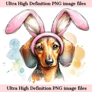 Digitaler Oster Dackel PNG Druckbares Hunde Portrait PNG - Niedliches Doxie Hund PNG - Download für Dackel Hund Mama Ostertag Sublimation