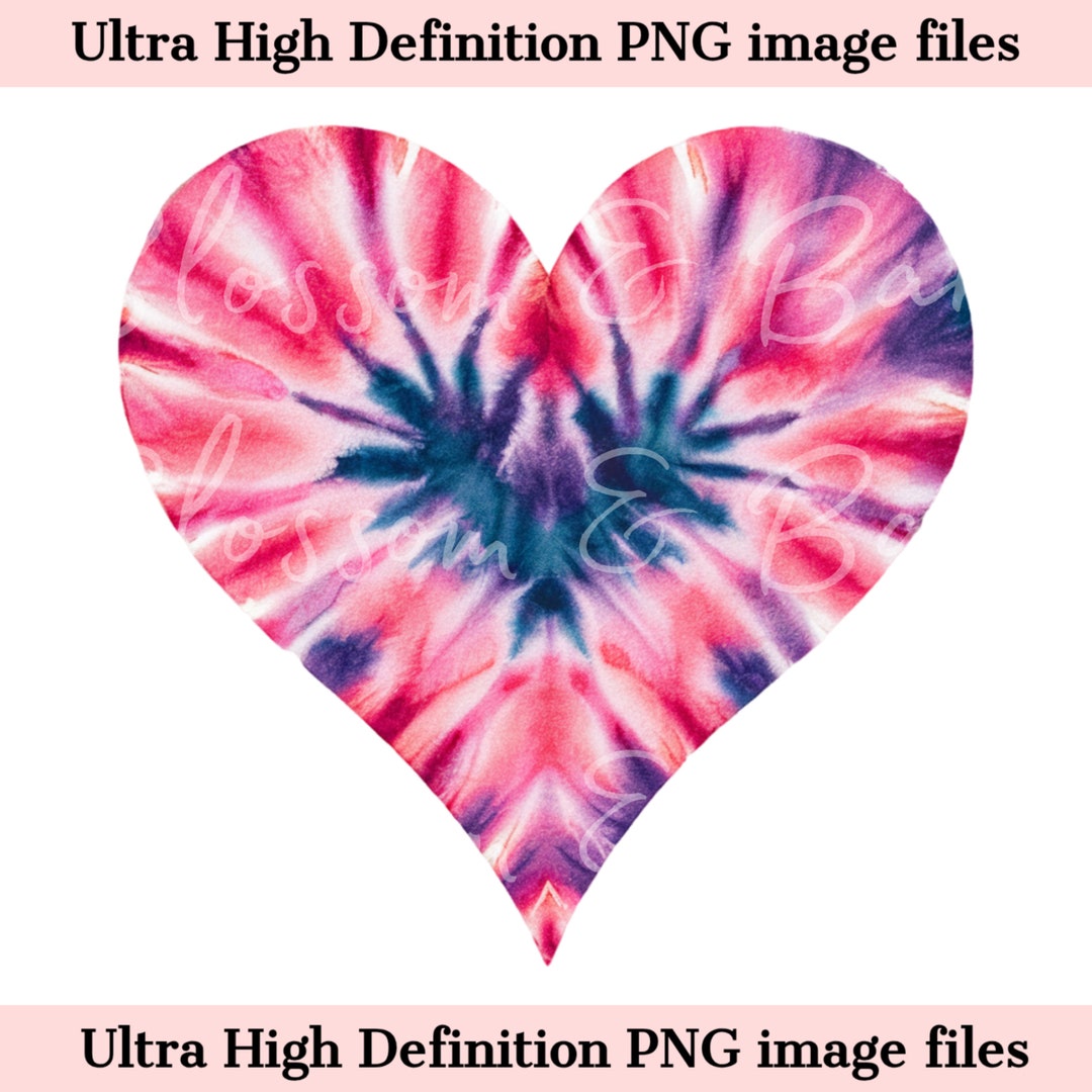 Digital Tie Dye Pink Heart PNG Simple Watercolor PNG - Heart Clip Art ...