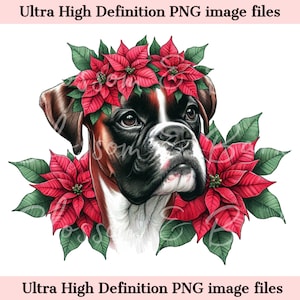 Digital Christmas Boxer Dog PNG Holiday Dog Art - Boxer Puppy PNG Instant Download for Holiday decor, Gift and Sublimation