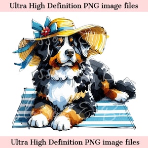 Digitaler Berner Sennenhund PNG Aquarell Strandhund PNG - Download für Sommer Hund Mama Shirt Sublimation, Sennenhund, sicher für kommerziell