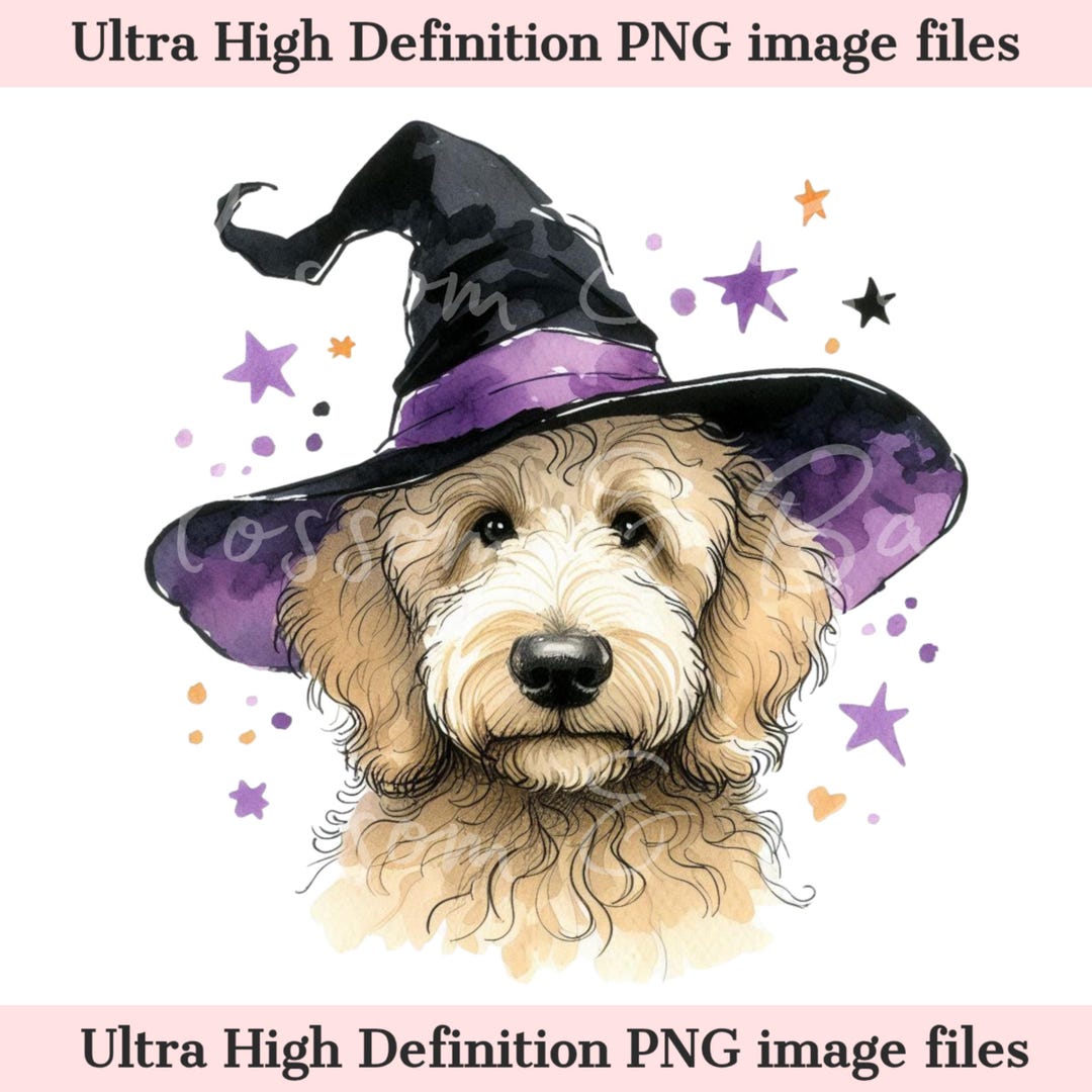 Digital Goldendoodle Halloween Dog PNG, Cute Puppy PNG Autumn Witch Dog ...