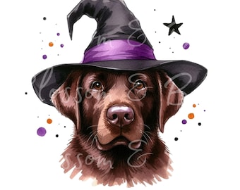 Digital Labrador Retriever Halloween dog PNG, Cute Puppy PNG Autumn Witch Hunting Dog Download for Groomer and Retriever Dog Owner Shirt