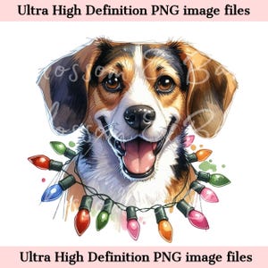 Digitaal - schattige beagle png kersthond portret png - download voor beagle hond moeder kerstverlichting kerstmis hond moeder shirt sublimatie
