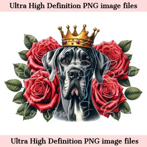 Digital Great Dane PNG King Crown PNG - Lindo gran danés perro PNG Descarga instantánea para el logotipo del peluquero de perros y regalo de sublimación de camisa vintage