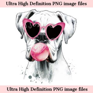 Retrato de perro boxer digital PNG con acuarela PNG - Descarga para sublimación de camisa de perro boxer con gafas de corazón - San Valentín png Seguro para uso comercial