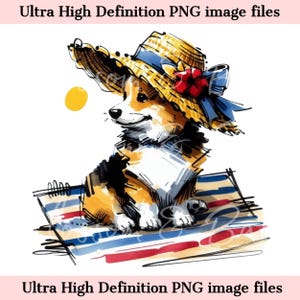 Perro de playa de acuarela digital Pembroke Welsh Corgi PNG - Descarga para sublimación de camisetas de mamá de perro Corgi de verano, Corgi, seguro para uso comercial