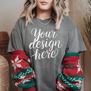 Maqueta de camisa gris Comfort Colors C1717 - Talla unisex Camisa color gris - Talla unisex - Maqueta navideña - Camisa extragrande