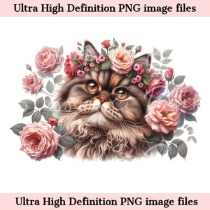 Digital Beautiful Selkirk rex Cat PNG Flower Cat Art - Cute Kitten PNG Instant Download for Pet Groomer and Sublimation - Cat Mom gift