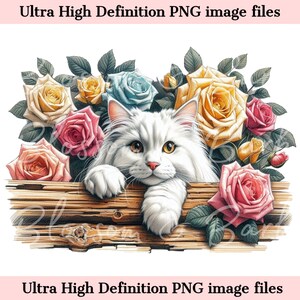 Numérique blanc chaton PNG élégant chat sibérien aquarelle PNG - Floral PNG - téléchargement pour sublimation de chemise de maman de chat - sans danger pour les publicités