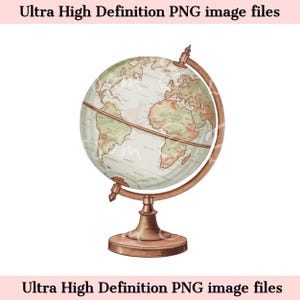 Ilustración digital de globo vintage PNG, mapa de la Tierra en acuarela, descarga digital de globo antiguo para manualidades con temas de viajes