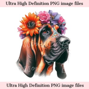 Numérique Bloodhound PNG Day of the dead - Beau chien de chasse PNG à télécharger pour Dia de Muertos Halloween Bloodhound Shirt sublimation crâne