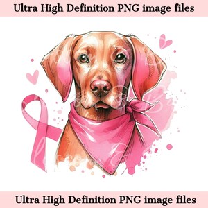 Digital - niedlicher Vizsla Hund PNG Brustkrebsbewusstsein PNG, Jagdhund PNG, Download für Vizsla Hundemutter Shirt Sublimation, sicher für die Verwendung