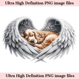 Digital Cocker Spaniel PNG Dog Memorial PNG - Retrato de mascota con alas de ángel PNG Descarga instantánea para el funeral de Angel Dog - Sublimación de duelo