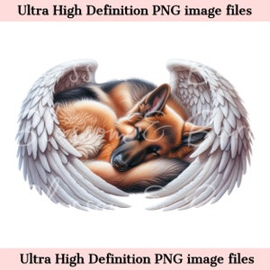 Pastor alemán digital PNG Dog Memorial PNG - Retrato de mascota con alas de ángel PNG Descarga instantánea para el descanso del duelo del perro en la sublimación de paz