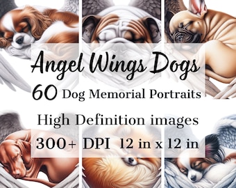 Paquete de perro conmemorativo con alas de ángel digitales - Paquete de puente de arcoíris de raza de perro - Descarga instantánea de PNG de perro para clip de sublimación de camiseta de funeral de perro