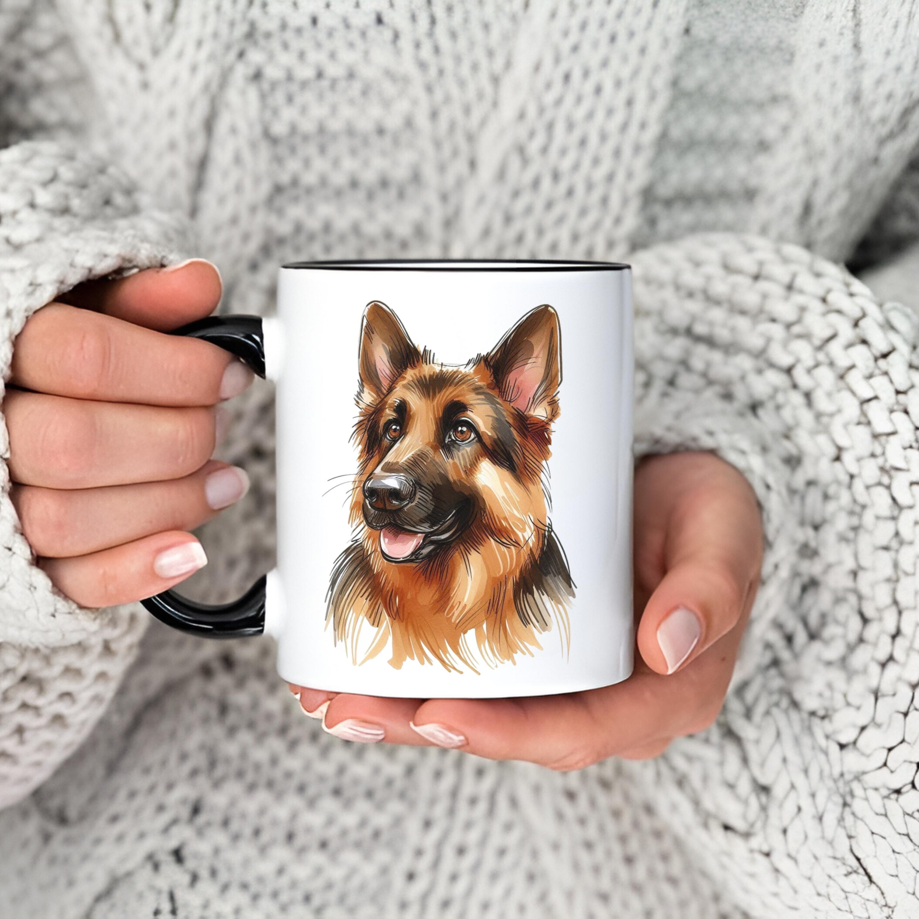 German Shepherd Mug - Custom Dog Portrait Coffee Cup With Name