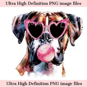 Digital Boxer PNG Watercolor Dog Portrait PNG - Download for Heart Glasses Boxer Dog Shirt Sublimation - Valentine png Safe for Commercial