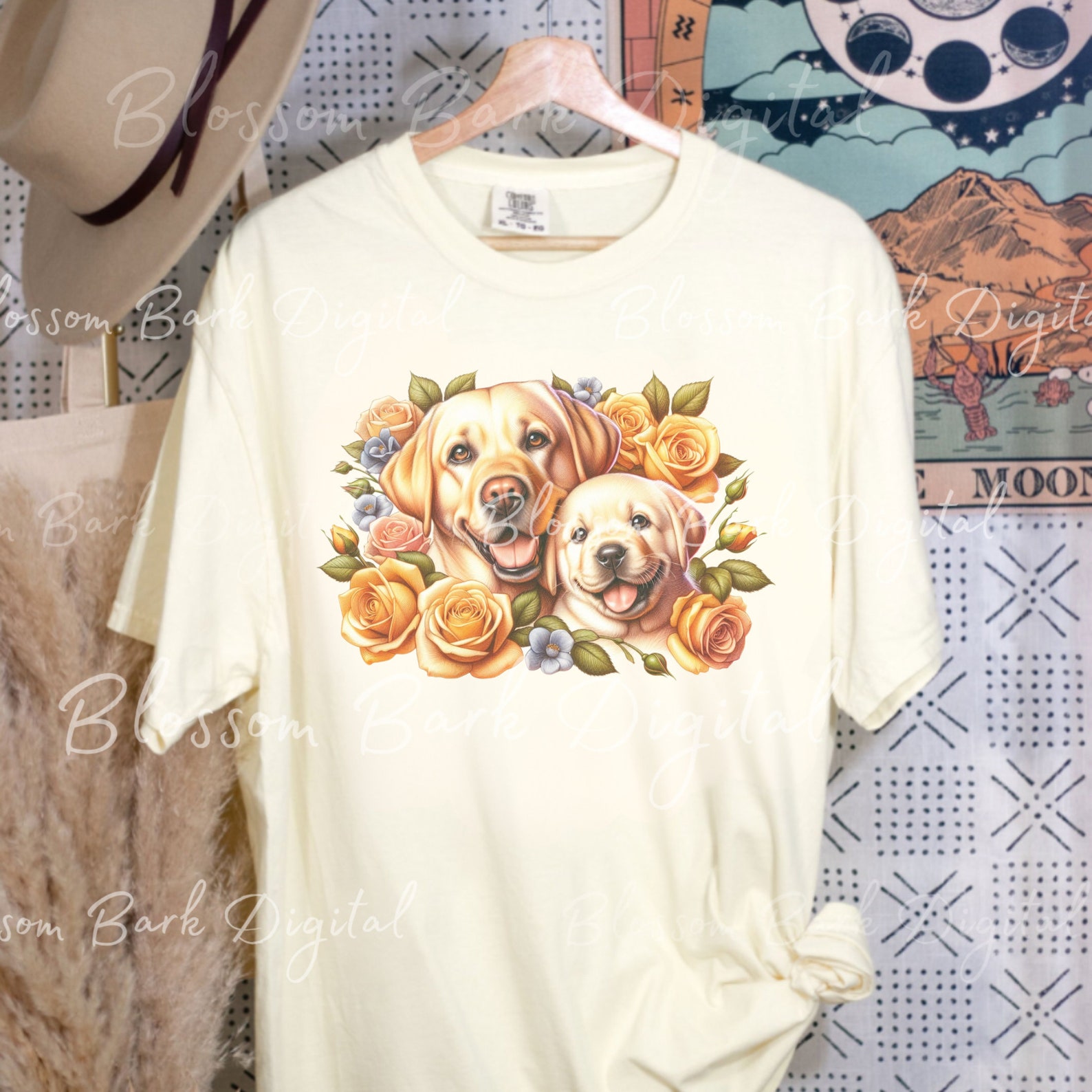 Digital Yellow Lab PNG Mom and Lab Puppy PNG Dog Art - Cute Labrador ...