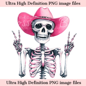 Digital - Pink Cowboy Skeleton PNG Retro Halloween PNG - Sassy Skeleton PNG for Fall and Halloween Shirt - Instant Sublimation Design