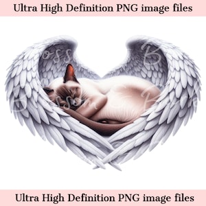 Digital siamés PNG Siamese Cat Memorial PNG - Retrato de mascota con alas de ángel PNG Descarga instantánea para Angel Pet Funeral - Sublimación de duelo