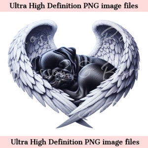デジタルブラックパグ犬PNG犬メモリアルPNG - 天使の羽を持つペットパグの肖像画PNG即時ダウンロード - 安らかに眠るペット昇華デザイン