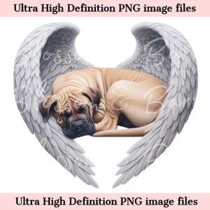 Mastín inglés digital PNG Memorial de perro PNG - Retrato de mascota con alas de ángel PNG Descarga instantánea para funeral de perro ángel - Sublimación png