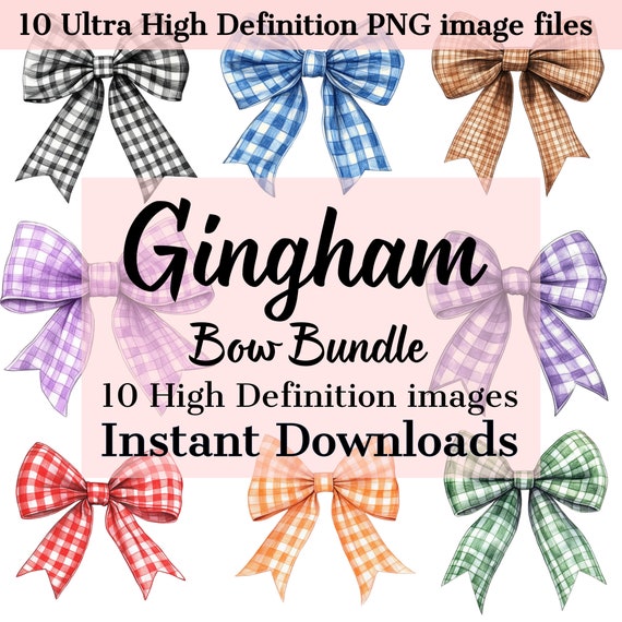 Watercolor Gingham Bow PNG Bundle - Instant Download Digital Clip Art for Crafting Shirt Sublimation - Coquette Bow Bundle for Fall